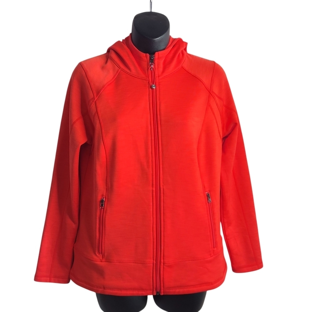 Talbots Women's Orange Full Zipper Hoodie Jacket Fleece Pockets Cozy Sz MP